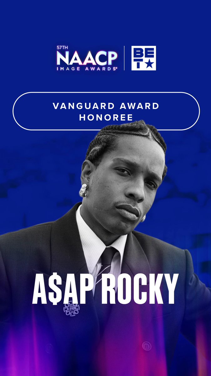 A visionary. A disruptor. A culture shifter. A$AP Rocky is this year's Vanguard Award honoree. This award will be presented during the 57th #NAACPImageAwards Fashion Show on Friday, February 27.