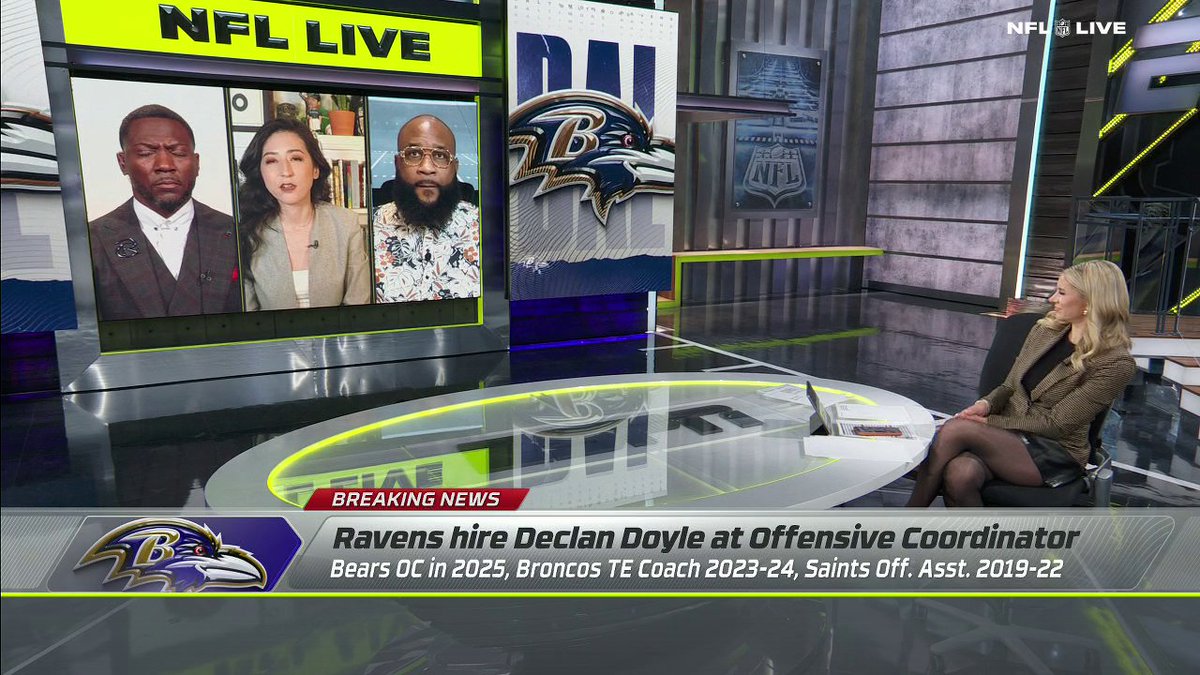 The NFL Live crew reacts to the Ravens hiring Declan Doyle as their new offensive coordinator ⤵️ 🏈
