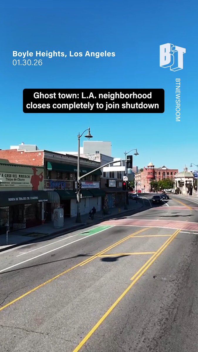 TODAY: The immigrant community of Boyle Heights, Los Angeles became a ghost town, with stores shutting down block after block to stand against ICE and show their solidarity for Minnesota. All shoppers and workers were instead encouraged to join the march.