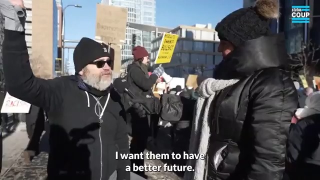 "I've got kids, I'm out here for them...The only way we can do this is through this kind of collective action. This is what punk rock trained us for!" -Protester tells Tina-Desiree Berg at the Minneapolis general strike march against ICE