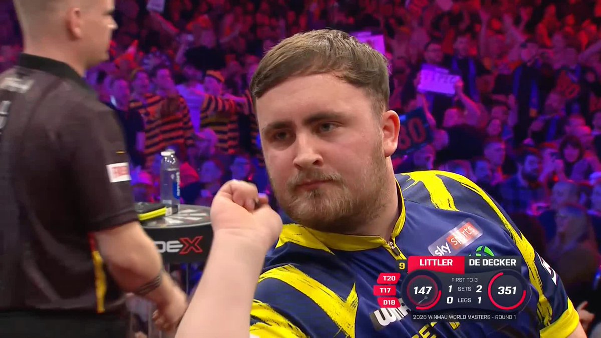 LITTLER MISSES THE NINE 😩 SO close from the World Champion 😮‍💨 Luke Littler goes eight perfect darts in, but misses double 15 for the nine-darter! He wins the leg, but he HAS to break Mike De Decker's throw or he will be OUT ❌ 📺 #WinmauWorldMasters