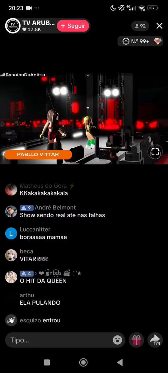 A PABLLO VITTAR NOS ENSAIOS DA ANITTA DO ROBLOX 😭