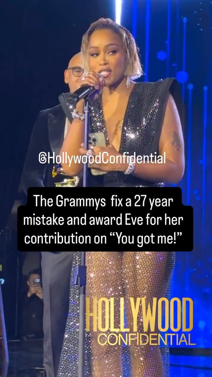 Eve is finally receiving a long-overdue Grammy for her uncredited verse on The Roots’ “You Got Me” after 27 years. On Thursday (Jan. 29), Eve was awarded the Grammy during the Recording Academy Honors presented by The Black Music Collective in Los Angeles. "This is actually for lil Eve from Philly," she said in a video captured by Hollywood Confidential. "What is yours never can miss you even 30 years later. So I'm truly grateful for this." The Roots' 1999 track earned the Grammy Award for Best Rap Performance by a Duo or Group in 2000. Since Eve was uncredited on the song, she was excluded from Grammy recognition when the rap group was first honored. "When we recently learned about the story, it was really simple,” Recording Academy president Harvey Mason Jr. said, according to The Hollywood Reporter. "We needed to make it right, and it was a chance for us to make it right. So tonight, the Recording Academy is here to offer a much-deserved respect and recognition." This marks Eve's second career Grammy. In 2002, she won Best Rap/Sung Collaboration for her song "Let Me Blow Ya Mind" featuring Gwen Stefani.