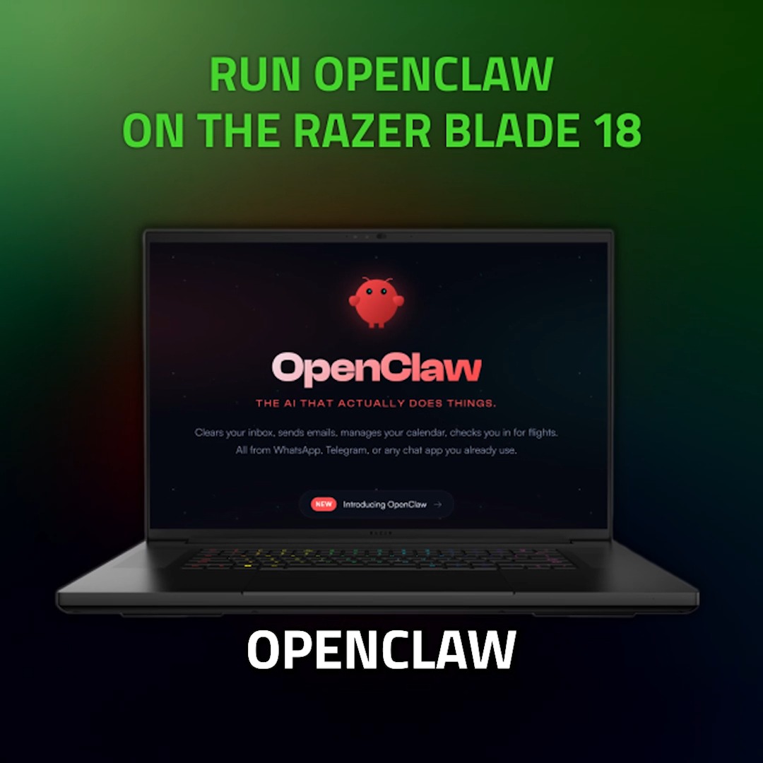 Experience OpenClaw🦞 on your Razer Blade 18 today. Formerly known as Moltbot/Clawdbot, this proactive AI agent handles the background work while you stay locked in on your tasks or gaming. Powered by Razer AI and desktop-class performance, this is local AI without compromise. Learn how to deploy yours: #RazerAI #Blade18 #AIAssistant #Clawdbot