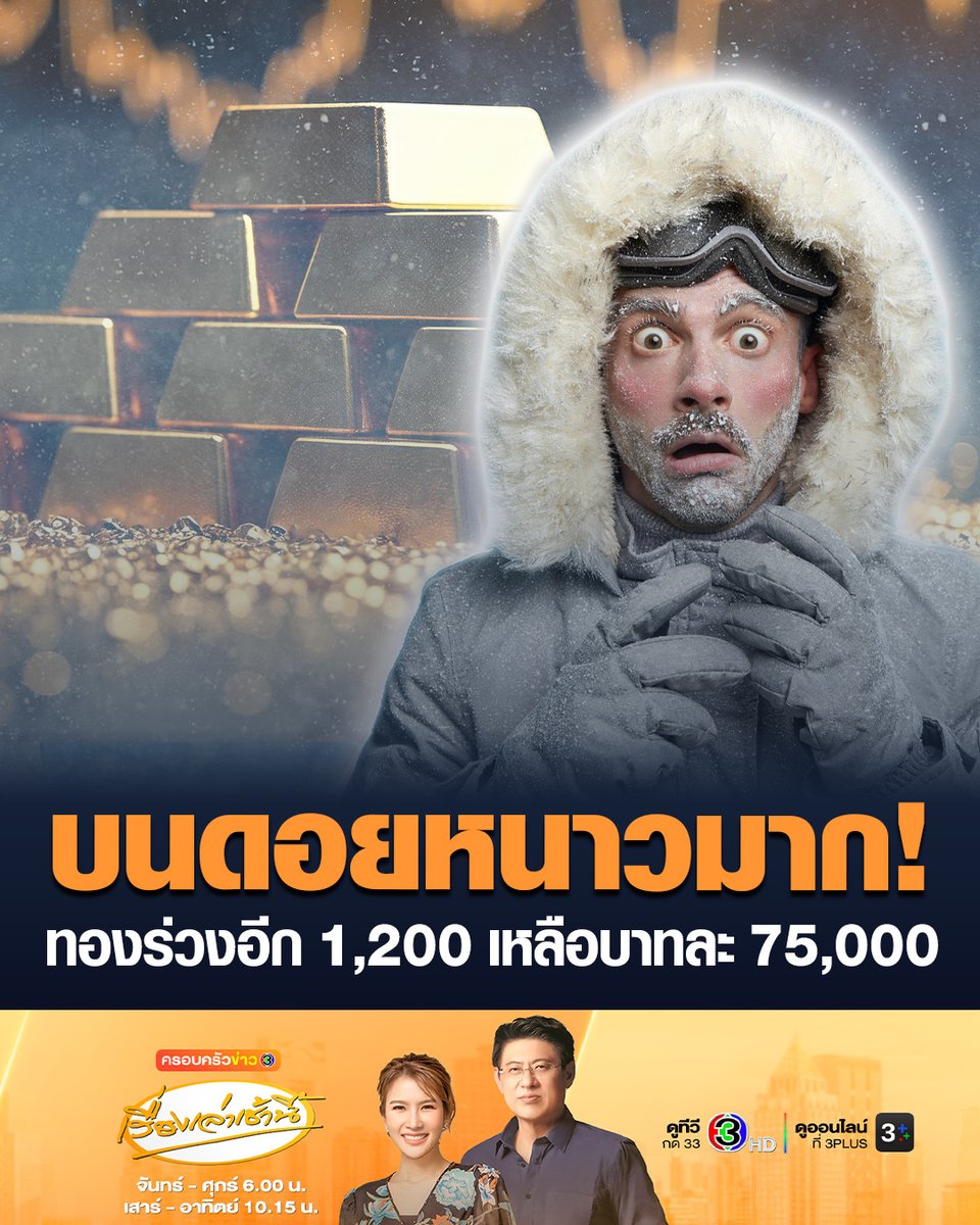 #เรื่องเล่าเช้านี้ สมาคมค้าทองคำประกาศราคาทองในประเทศวันนี้ (31 ม.ค.) ปรับลดลงทันที 1,200 บาท ตามตลาดโลกที่ร่วงอย่างรุนแรง ส่งผลราคาทองคำแท่ง ขายออก ร่วงลงมาอยู่ที่ระดับ 74,200 บาท ส่วนทองรูปพรรณ ลงมาอยู่ที่ระดับ 75,000 บาท ร่วง 2 วันติด #ข่าวช่อง3 #ราคาทอง