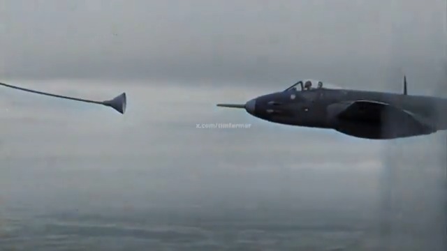 The Brits invented a lot of aviation stuff. The world's first successful probe-and-drogue refueling took place on Aug 7, 1949. A Gloster Meteor F.3 connected with an Avro Lancaster tanker. This enabled the Meteor to remain airborne for over 12 hours, covering 3,600 miles and setting a new jet endurance record.🫡