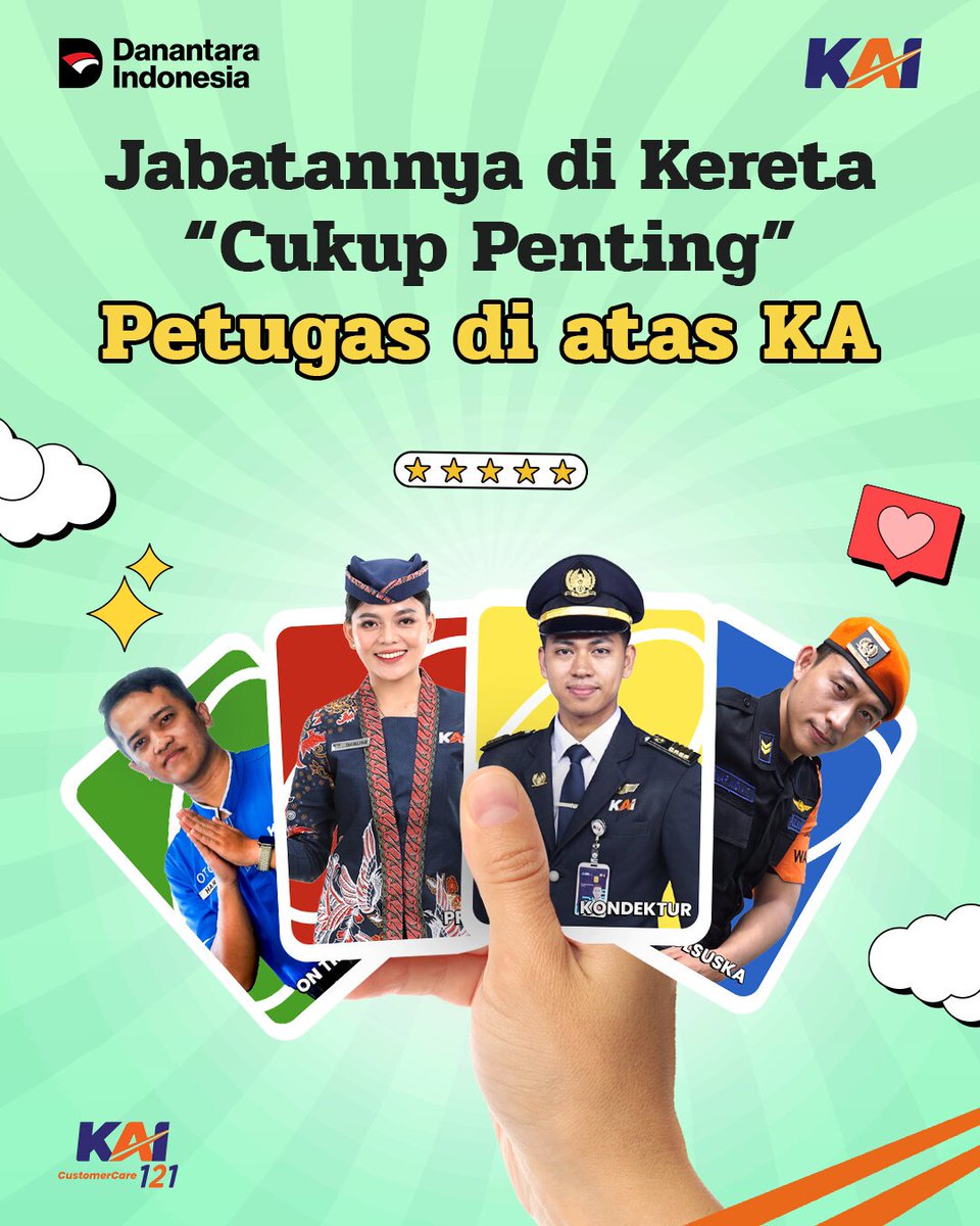𝗬𝘂𝗸, 𝗞𝗲𝗻𝗮𝗹𝗮𝗻 𝗦𝗮𝗺𝗮 𝗣𝗲𝘁𝘂𝗴𝗮𝘀-𝗣𝗲𝘁𝘂𝗴𝗮𝘀 𝘆𝗮𝗻𝗴 𝗕𝗲𝗿𝗱𝗶𝗻𝗮𝘀 𝗱𝗶 𝗮𝘁𝗮𝘀 𝗞𝗲𝗿𝗲𝘁𝗮 𝗔𝗽𝗶 🚂 Di balik perjalanan kalian dengan kereta api, ada banyak petugas yang bekerja nonstop agar perjalananmu aman, nyaman, dan lancar! 🫶🏻 Tapi, kalian udah tau belum, nama-nama petugas yang berdinas di atas kereta api? Kalau belum, yuk kenalan sama mereka, panglima di atas kereta api! 🫡 #KAI121 #PanglimaKeretaApi #KAISemakinMelayani #AyoNaikKereta #KeretaApi