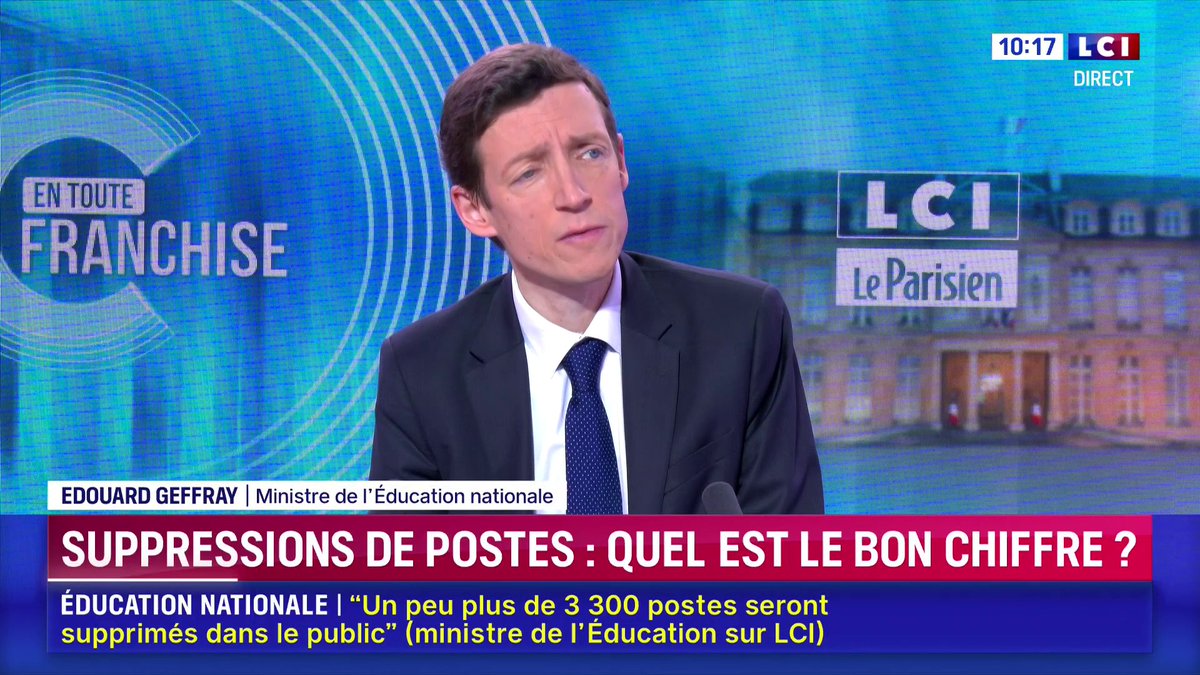 Prochaine rentrée scolaire : « 3 300 postes de professeurs seront supprimés dans le public », déclare Édouard Geffray ▶️ En toute franchise avec Elizabeth Martichoux