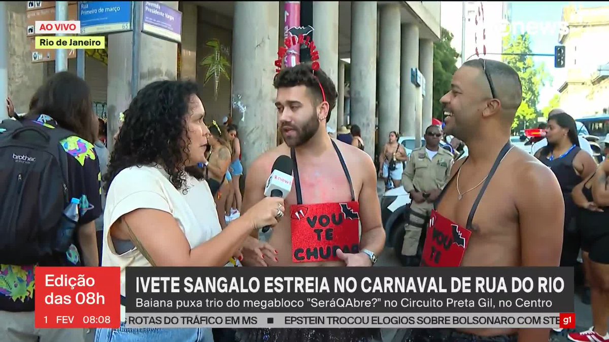 Foliões aguardam Ivete Sangalo, que fará sua estreia no carnaval de rua do Rio neste domingo. ➡️ Assista à #GloboNews: #JornalGloboNews