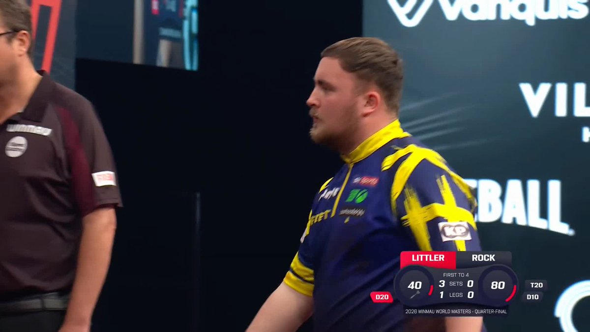 LITTLER WHITEWASHES ROCK 🔥 Pure dominance from the World Champion 💥 Luke Littler wins eight of the nine legs available against Josh Rock to bulldoze to a 4-0 win and set up a fantastic semi-final clash against Gerwyn Price! 📺 #WinmauWorldMasters | QF