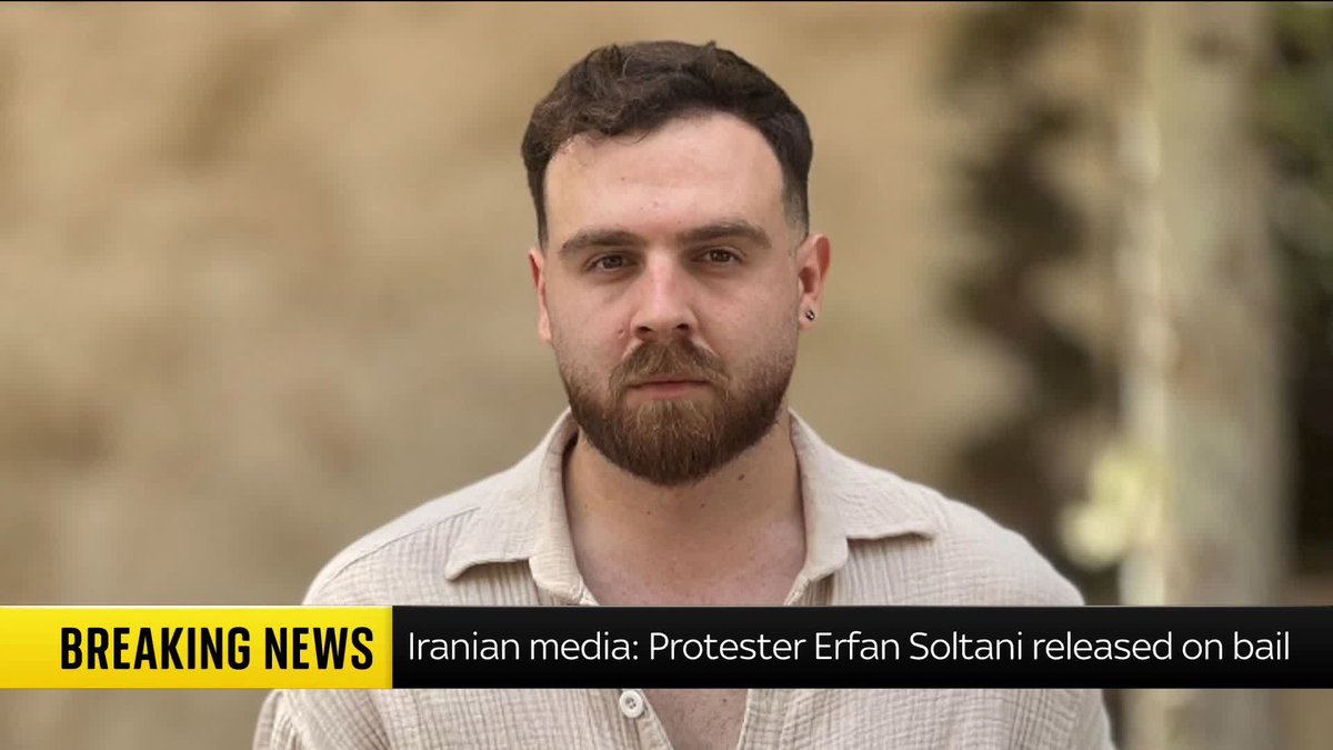 BREAKING: 26-year-old Iranian protester Erfan Soltani has been released on bail. 📺 Sky 501, Virgin 602, Freeview 233 and YouTube