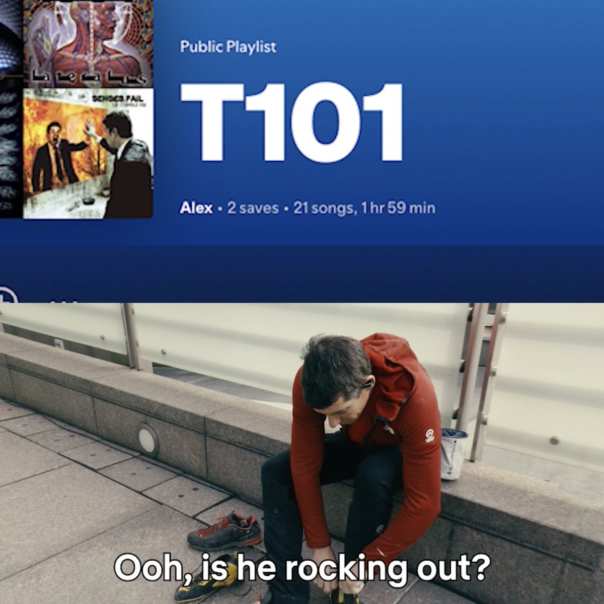 We finally got our hands on Alex Honnold’s music playlist for his free solo of Taipei 101 🎶😂 #SkyscraperLIVE