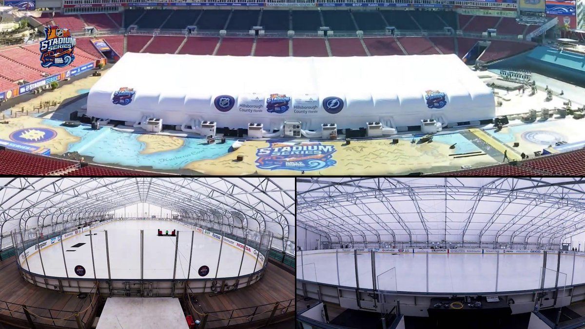 The #StadiumSeries rink has come to life at Raymond James Stadium! 🏴‍☠️ Watch the 2026 Navy Federal Credit Union NHL #StadiumSeries TONIGHT at 6:30p ET on ESPN, Sportsnet, and TVA Sports!