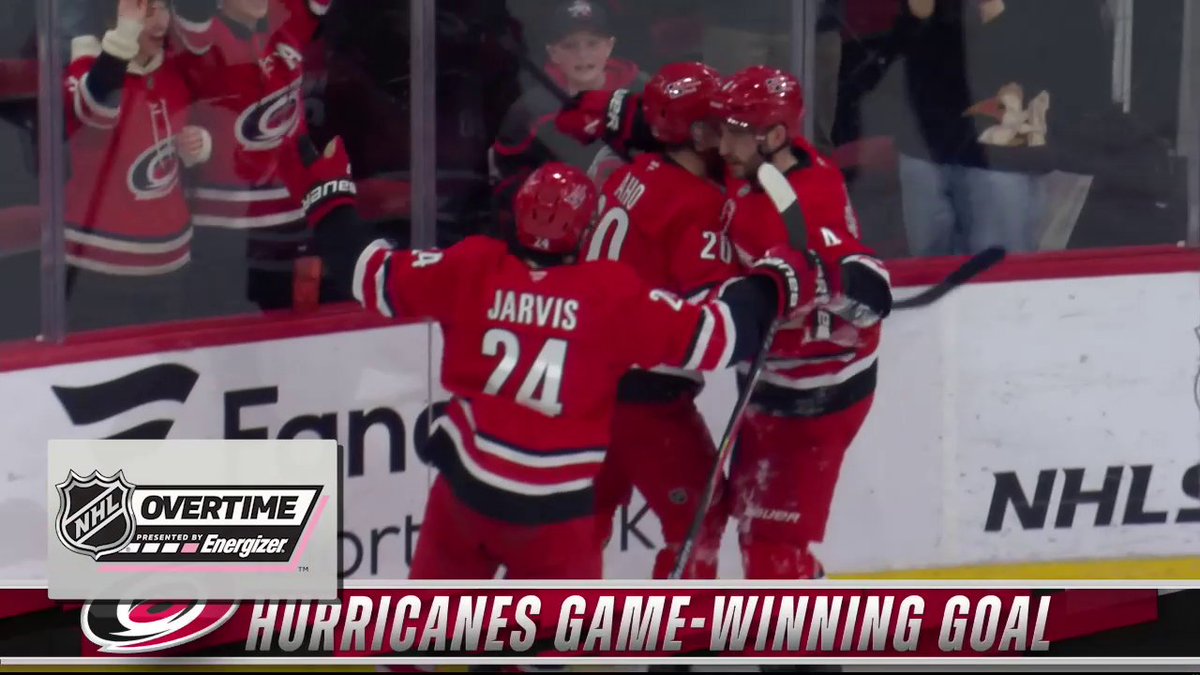 CANES WIN 🌪️ Sebastian Aho scores the winner in Energizer overtime!