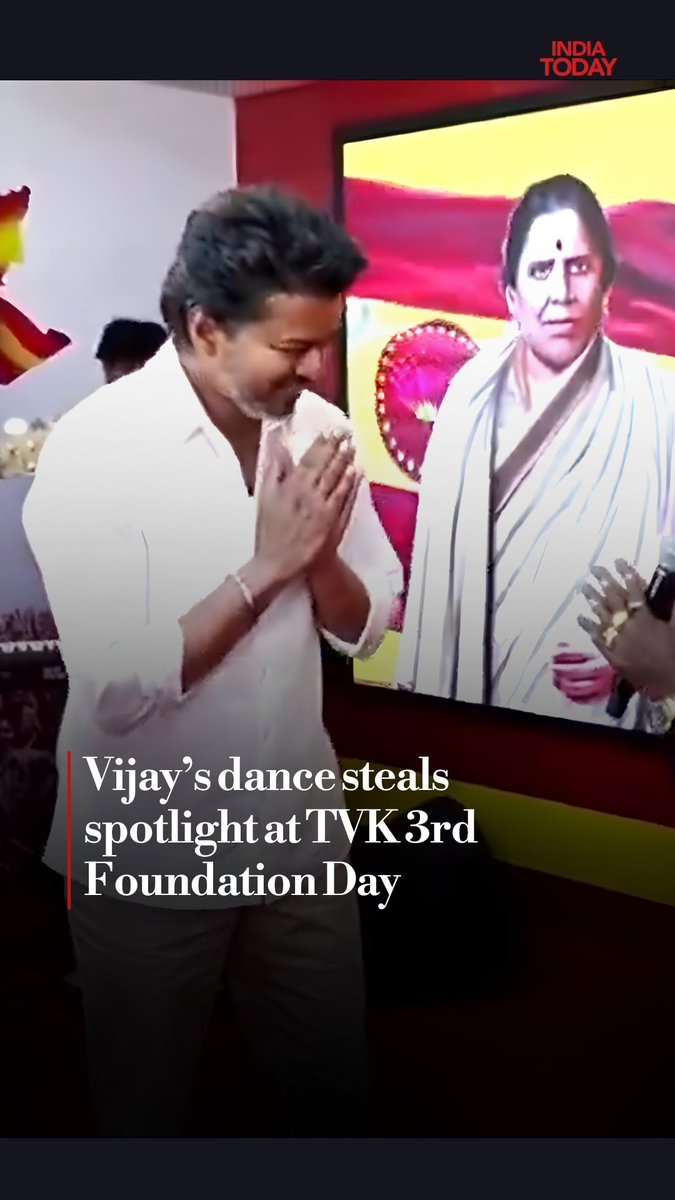 TVK chief Vijay broke into a dance during celebrations marking the party’s 3rd Foundation Day at the TVK headquarters in Panaiyur, energising supporters and drawing loud cheers from the crowd at the event. #TVK #Vijay #FoundationDay #ViralVideo #indiaTodaySocial