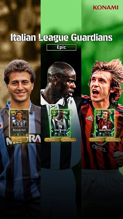 【Epic: Italian League Guardians】 リッカルド フェッリが eFootball™ 30周年特別カードで登場! リッカルド フェッリ アンドレア ピルロ リリアン テュラム イタリアリーグの名手とともに、堅守のチームを築き上げよう! #イーフト #eFootball