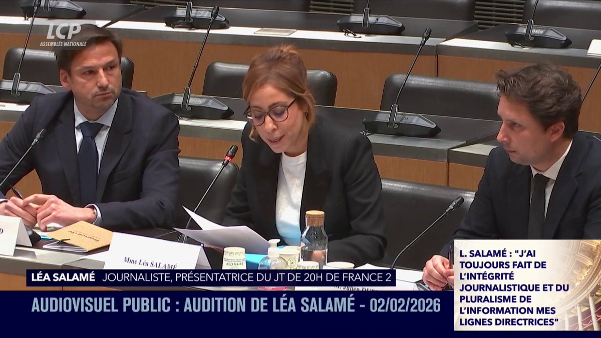 "Avant d'être une obligation professionnelle, le pluralisme est chez moi une conviction personnelle", déclare la journaliste Léa Salamé devant la commission d'enquête sur l'audiovisuel public. #DirectAN