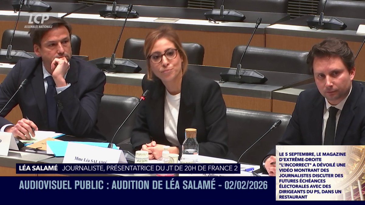 Affaire Legrand-Cohen : "Ça m'a choqué à double titre. Ça m'a choqué que des journalistes soient entendus [à leur insu] et ça m'a choqué que ça n'émeuve pas plus de monde", déclare Léa Salamé, en estimant n'avoir "pas à commenter" le fond. #DirectAN