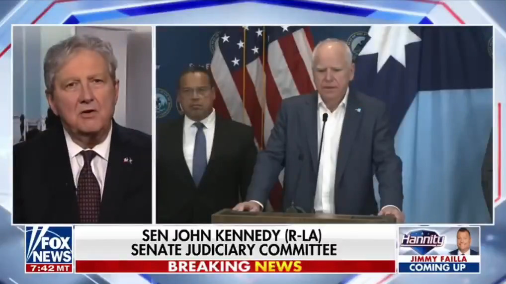 Sen. John Kennedy roasts Gov. Tim Walz, "He's just a less masculine version of Hillary Clinton."