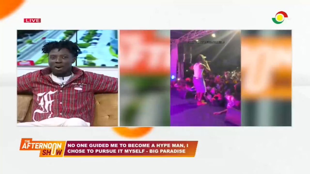 “Being a hypeman isn’t as easy as it seems, there’s a lot of planning and preparation that goes on before the main performance.” — @bigg_paradise #TheAfternoonShow #TV3GH