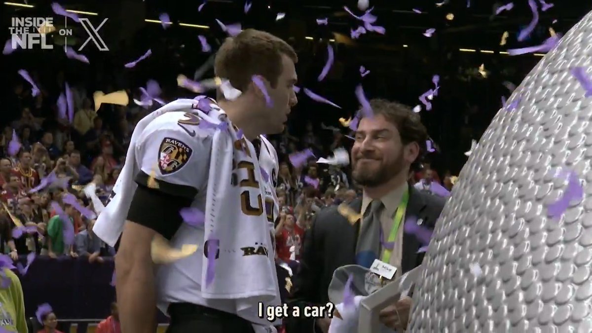 Joe Flacco couldn't believe the car he got for winning Super Bowl XLVII MVP 😂 @insidethenfl's Top 60 SB Mic'd Up Moments on X