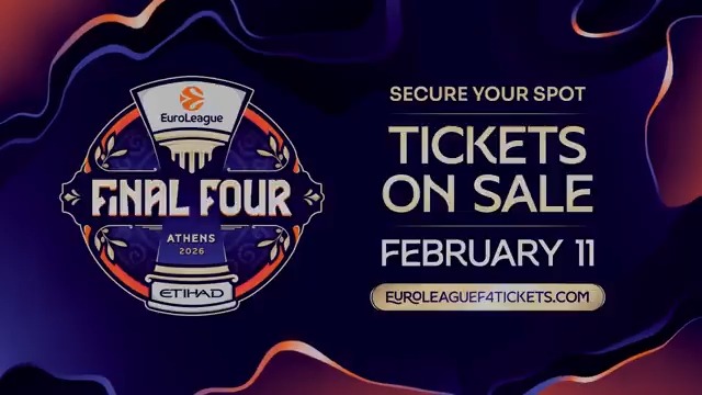 🏀🎫 Atina'da düzenlenecek olan 2026 Final 4 biletleri 11 Şubat'ta satışa çıkacak. Biletler; 11 Şubat, 26 Şubat, 17 Mart ve 20 Nisan olmak üzere dört aşamada halka açık olarak satışa sunulacak. 👉