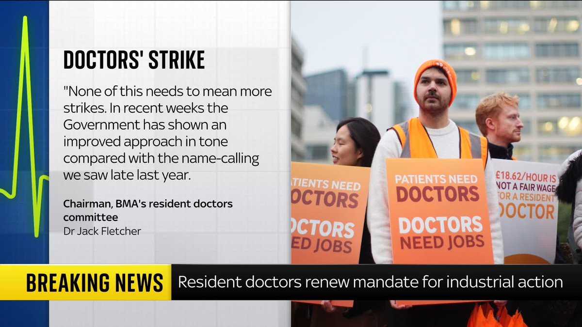 Resident doctors in England have voted to continue industrial action for another six months as part of a row over pay and jobs. Sky's Jonathan Samuels has the latest ⬇️ Read more 🔗 📺 Sky 501, Virgin 602, Freeview 233 and YouTube