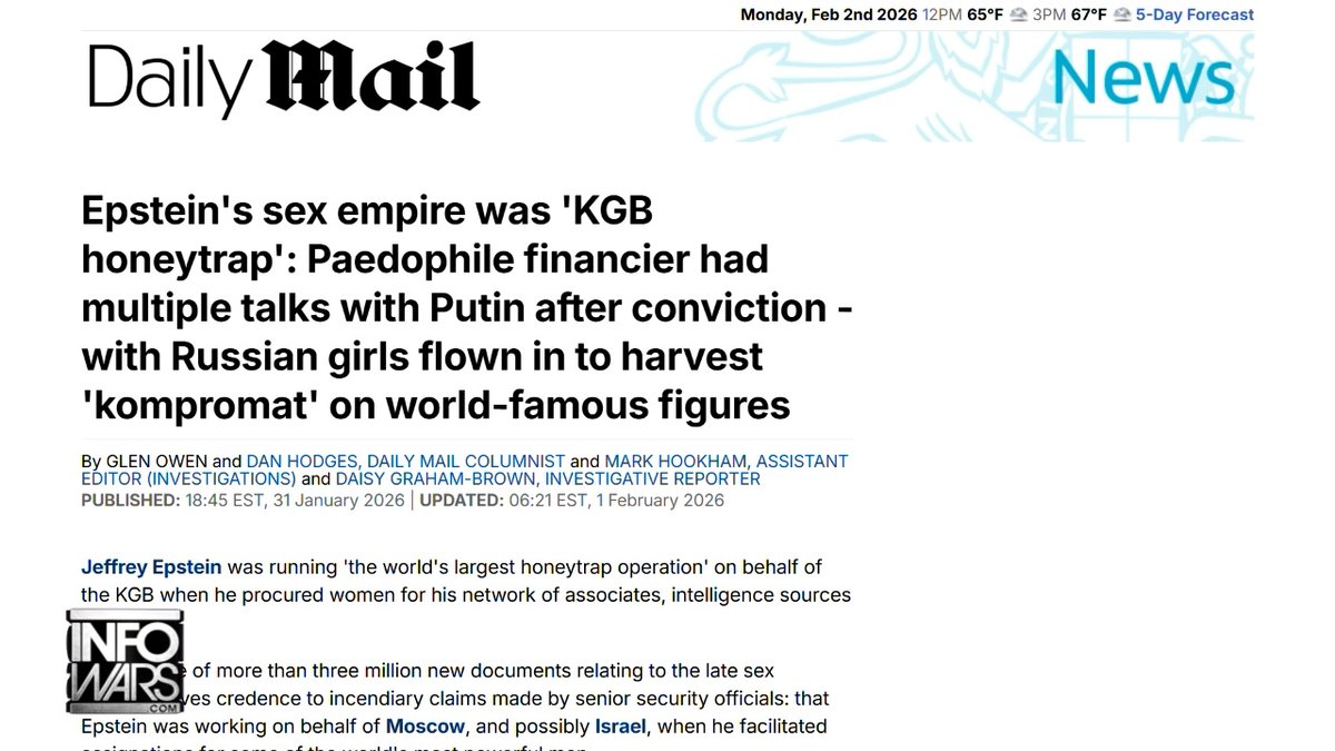 BREAKING: Daily Mail Gaslights & Claims Epstein's Sex Empire Was KGB Soviet-Era Honeytrap Despite Widespread Connections To Mossad PLUS, European Political Leaders Resign En Masse After Appearing In Latest Epstein Docs TUNE IN NOW FOR THE LATEST: