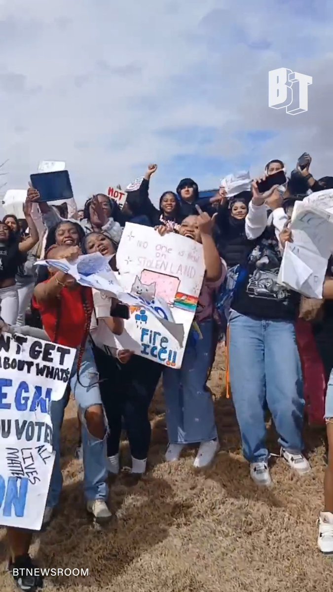 BREAKING: Hundreds of students across three high schools in Manor, TX — including Manor New Tech seen here — walk out of class against ICE.