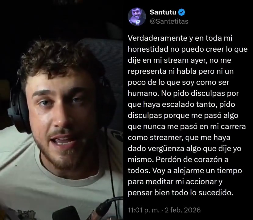 "Santutu": Por los comentarios que hizo durante su stream y el tweet que publicó