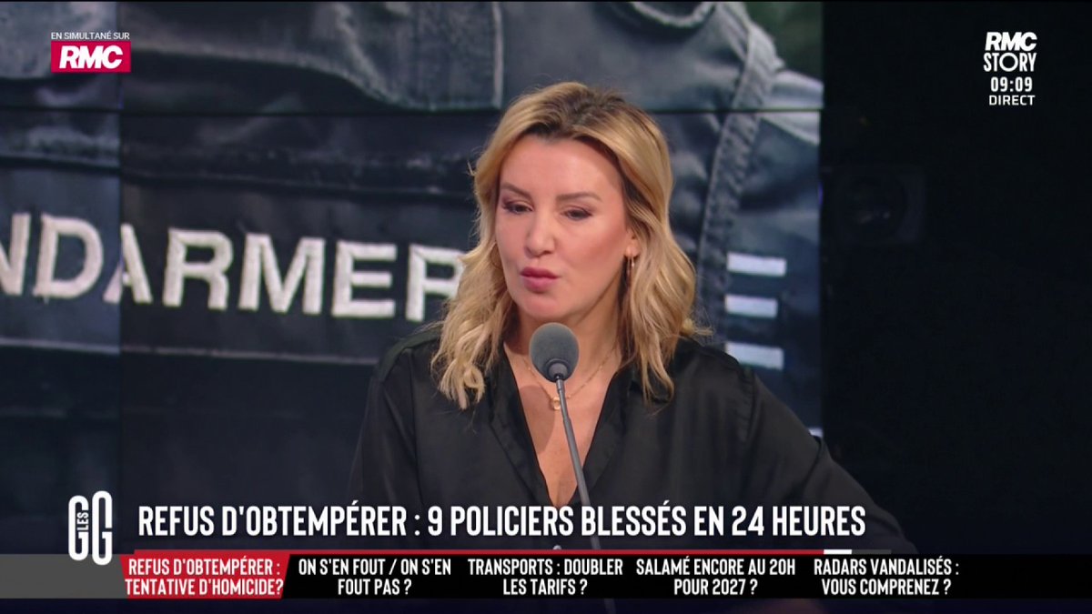 👮‍♂️Refus d’obtempérer 🎙️Sandrine Pégand : "Jean-Loup Bonnamy, tu dis vouloir la manière forte. C’est-à-dire un permis de tuer ? À chaque refus d’obtempérer, le policier pourrait tirer ? Il faut de la proportionnalité : une interpellation peut être différée" #GGRMC
