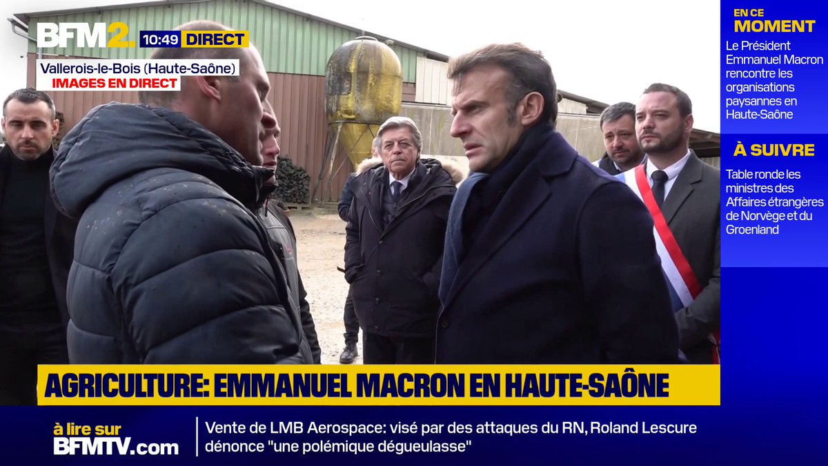 💬 "On va les appeler" ➡ Emmanuel Macron répond à un agriculteur qui dénonce l'absence de revalorisation du prix du lait par le géant Lactalis #BFM2
