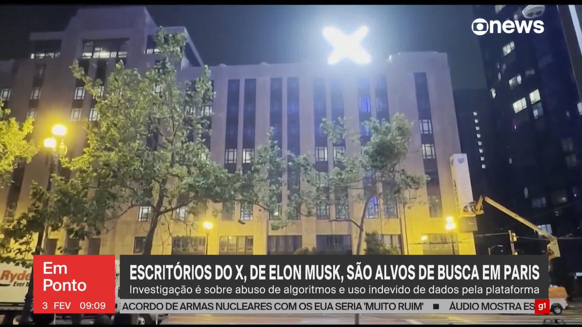 Escritórios do X, de Elon Musk, são alvos de busca em Paris. Investigação é sobre abuso de algoritmos e uso indevido de dados pela plataforma. ➡️ Assista à #GloboNews: #GloboNewsEmPonto
