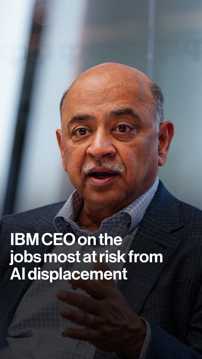 "The onus is on us to make sure we can give workers other skills." IBM CEO Arvind Krishna reveals to @joumannatv which jobs he believes are most at risk of displacement from AI