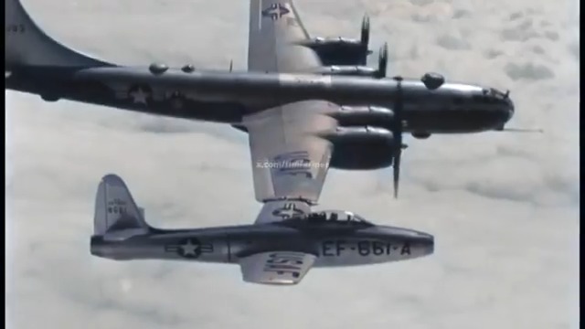 In 1950, the USAF tested a wingtip coupling system allowing a B-29 bomber to tow two F-84 fighters with minimal range loss, enabling long-range escort over targets. Over 15 flights and 90 couplings proved feasibility, however the program ended after a fatal crash in 1953.🫡