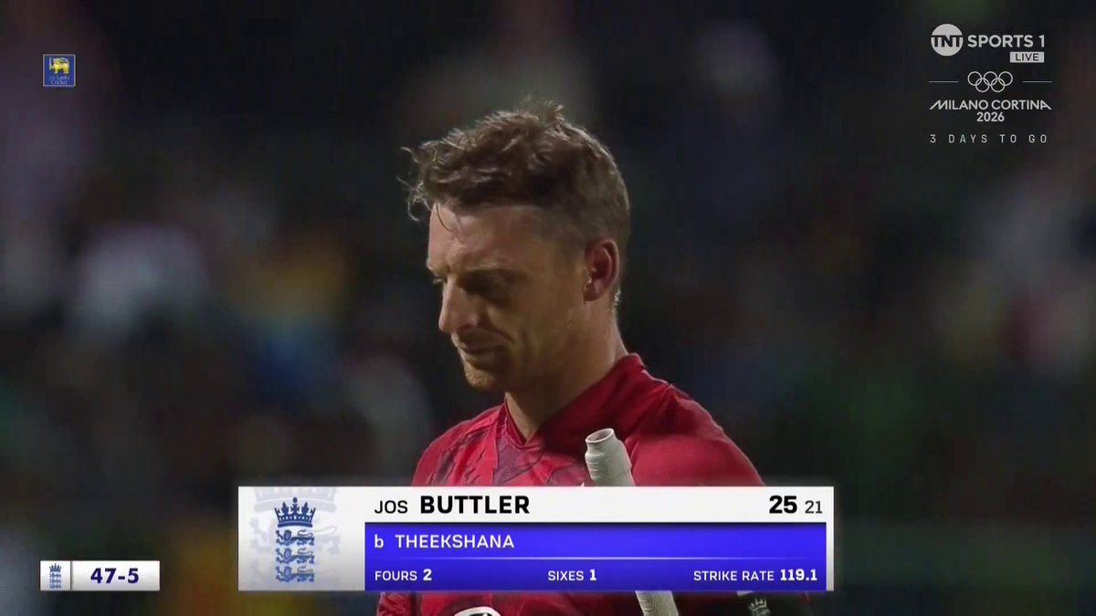 Another one 🙃 Jos Buttler falls to a beautiful delivery from Maheesh Theekshana 🎯 📺 TNT Sports &amp; discovery+ UK