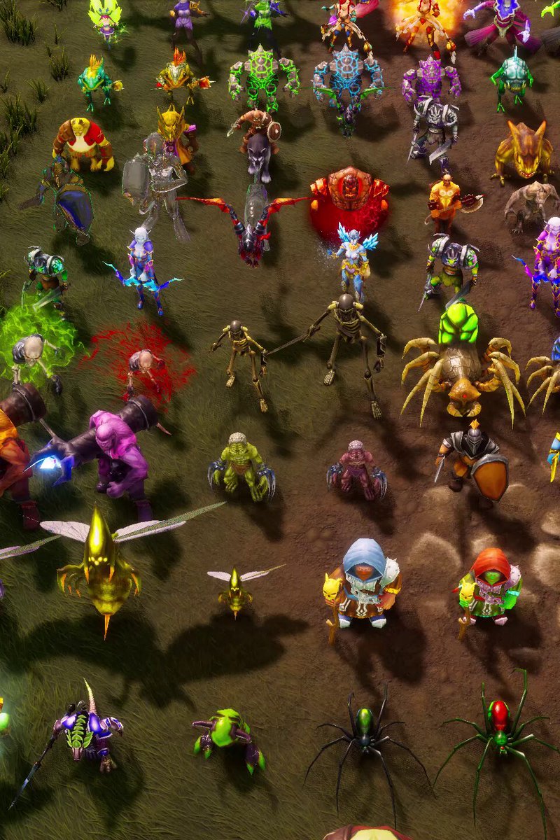 Before the physics engine, I created a fantasy RTS game. Spent way more time on it than I should've. There are 150 different unit types, each with unique abilities and looks. Here's they all are fighting.
