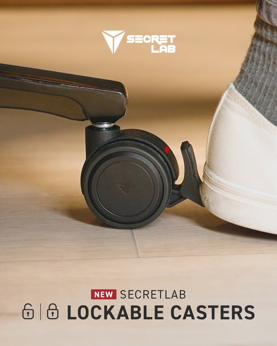 Pop off your old casters and snap on some new wheels. Switch easily between free rolling and secure locking with the all-new Secretlab Lockable Casters. All it takes is a tap of your foot. Shop now: