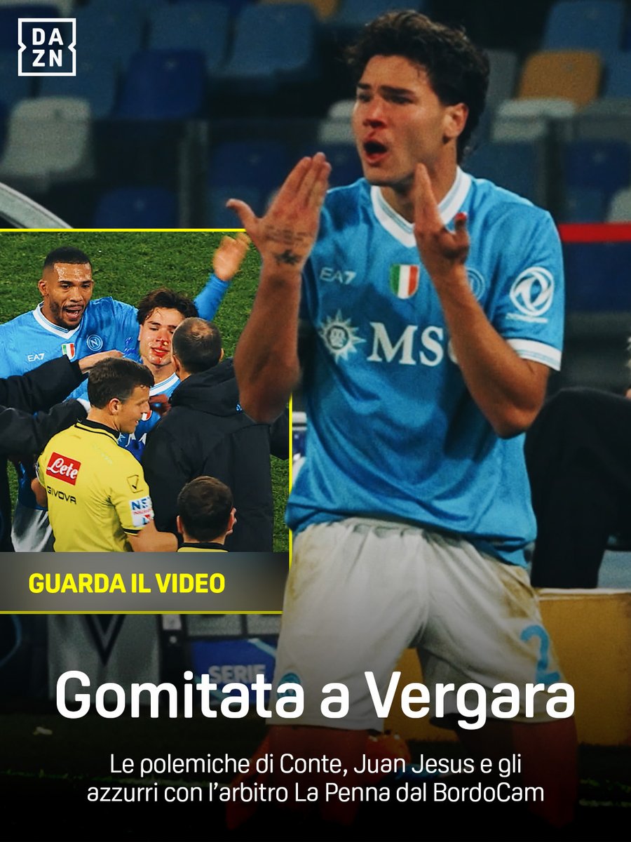 Vergara: gomitata e ๐ฉธ dal naso ๐ค Le proteste di Conte con La Penna ๐คฌ๐ค ๐ค @davidebernardi6 BordoCam #NapoliFiorentina รจ disponibile ora su #DAZN! ๐ฒ @pokerstarsnews #Conte