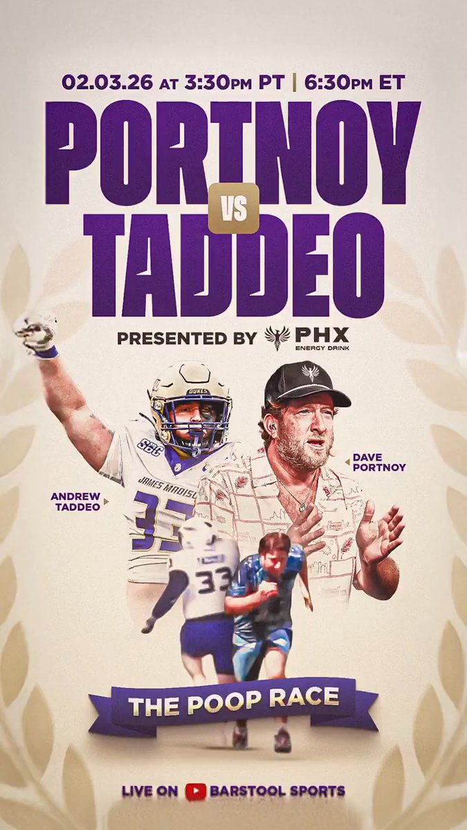 Today’s the day. 6:30p ET me vs Andrew Taddeo in the first ever Poop Race. Will be live on the Barstool Sports YouTube