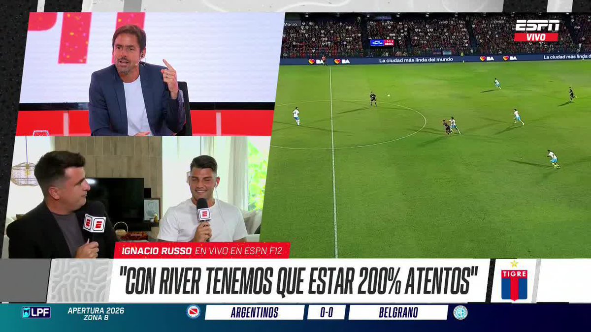 Nacho Russo contándole a Mariano Closs que está re contento porque relató un gol suyo y le dijo “un partido común te lo convierte en uno de Champions League” Un verdadero tipazo el hijo de Miguel