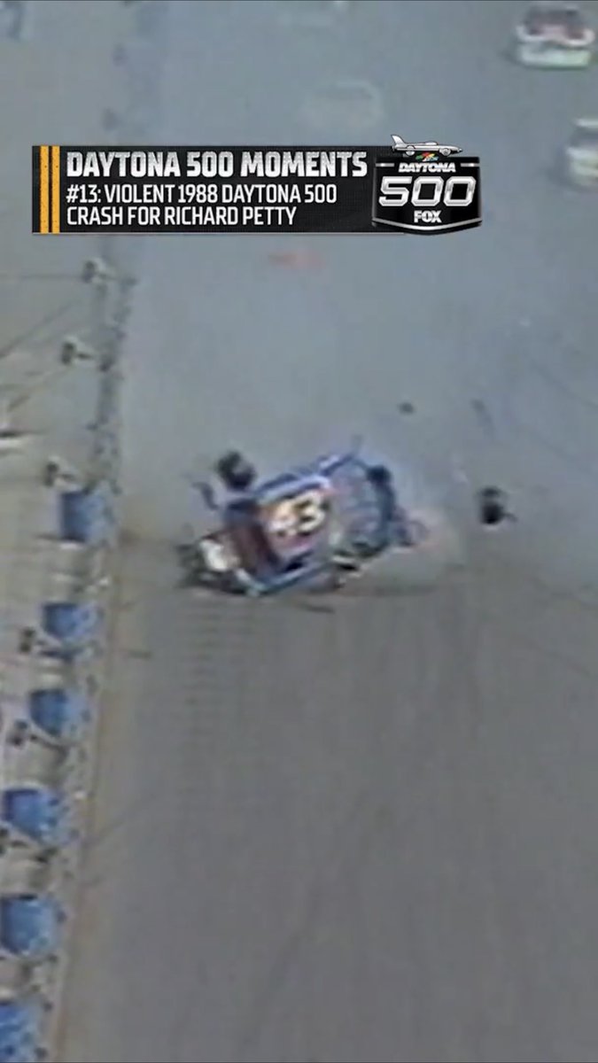 Memorable Moments of the Daytona 500 (according to Bob Pockrass). No. 13: "Richard Petty had a wild crash in the 1988 Daytona 500 with about eight flips and then getting hit by another car. Petty raced the following week."