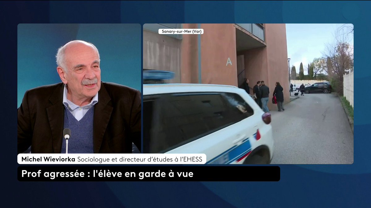 🔴 🗣️ Professeure poignardée par un élève : "On a affaire à un fait précis, on a le sentiment qu'il s'inscrit dans une série, mais quatre, cinq cas ne font quand même pas un phénomène massif", estime le sociologue Michel Wieviorka. Loïc de La Mornais #SurLeTerrain #Canal16