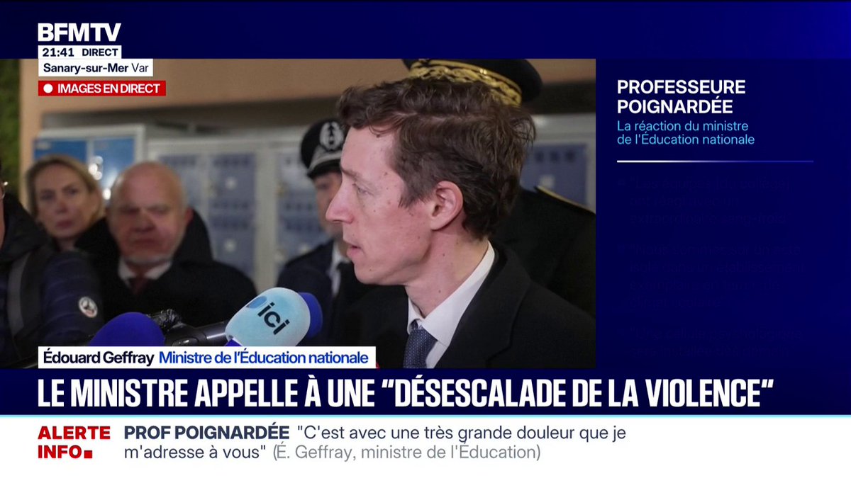 Professeure poignardée à Sanary-sur-Mer: "En France on ne touche pas à un professeur", martelle le ministre de l'Éducation nationale