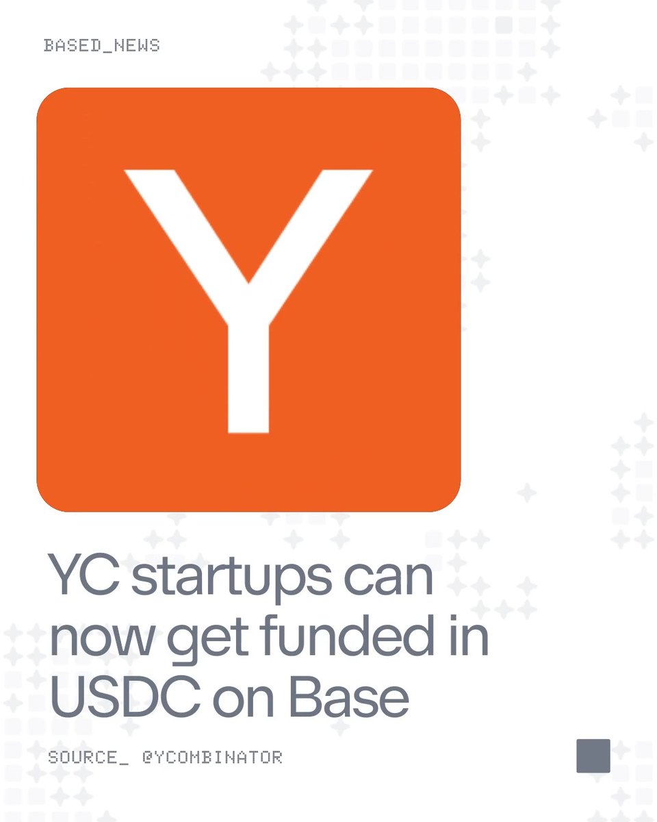BREAKING: Y Combinator startups can now get funded in USDC on Base