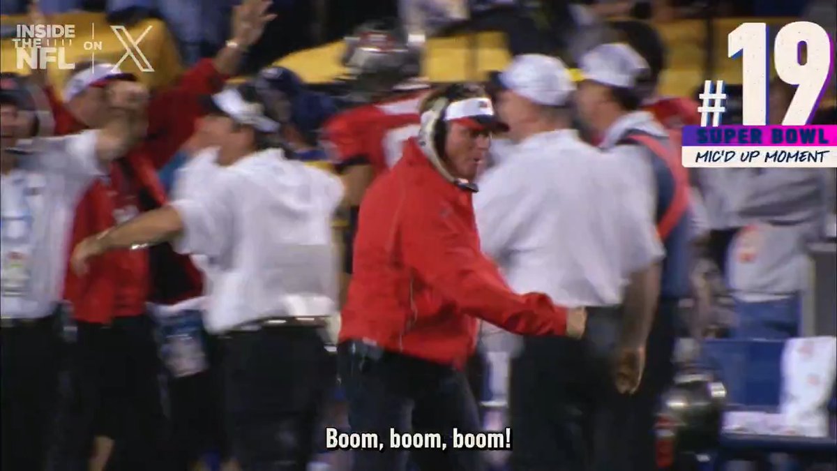 "Boom, boom, boom!" Jon Gruden brought all the energy on the sidelines as the Tampa Bay Buccaneers cruised to victory in the Super Bowl 🗣️(SB XXXVII) @insidethenfl's Top 60 SB Mic'd Up Moments on X