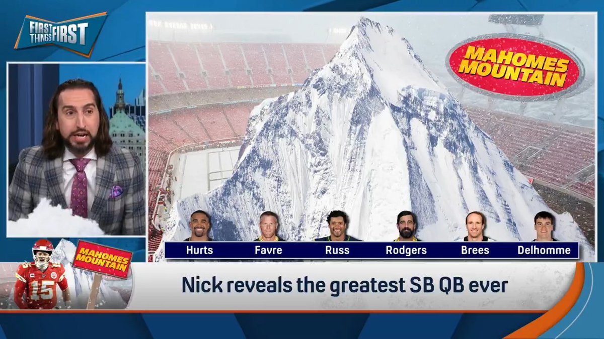 “Eli: couple of the greatest throws in Super Bowl history…2-0 beating the greatest player of all time in both of them.” nick wright reveals the greatest Super Bowl QB ever on this week’s edition of Mahomes Mountain 🏔️👀