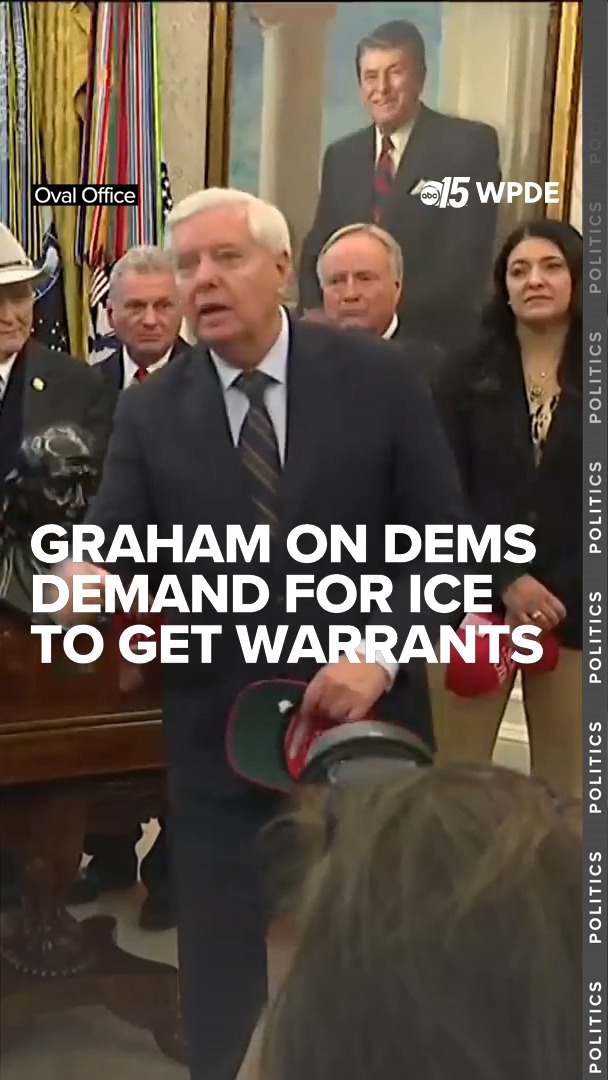 During a bill signing in the White House Tuesday, Lindsey Graham answered a question about Democrats demanding that agents have signed warrants to detain people from their homes. #graham #sc
