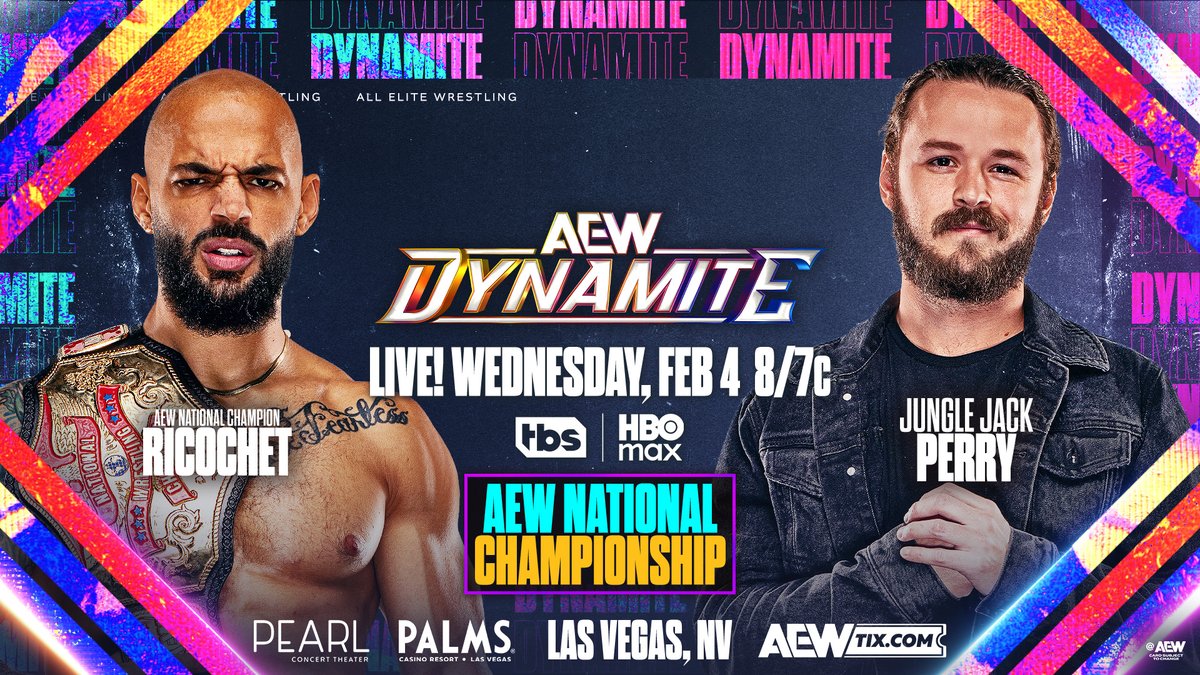 AEW National Champion Lightskin Kingpin + @Boy_Myth_Legend fought for the title at New Year's Smash, but The Demand distracted Jack with a brutal attack on his partner @Luchasaurus! Jungle Jack Perry vs Ricochet for the AEW National Title on Wednesday Night #AEWDynamite, TOMORROW!