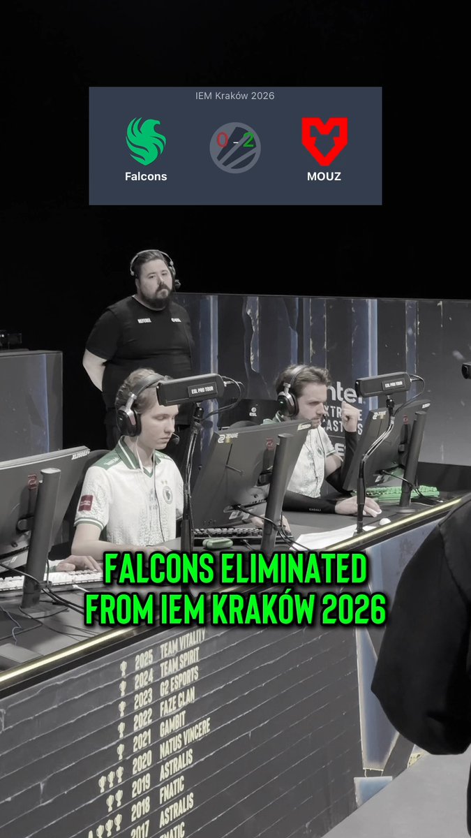 The moment Falcons Esports were eliminated from #IEM Kraków 2026 🥹